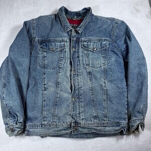 Vintage Route 66‎ Jacket Mens Large Blue Denim Fleece Lined Trucker 90s